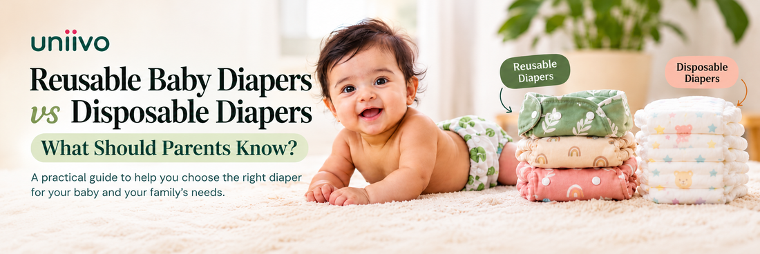 Reusable cloth diaper and disposable diaper compared side by side