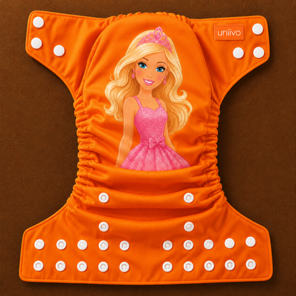 Barbie Print Reusable Cloth Diaper for Babies | Washable, Leak-Proof & Adjustable Baby Nappy