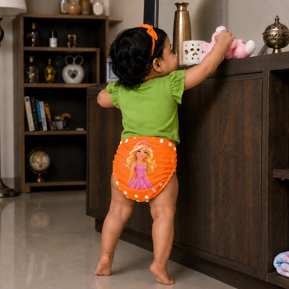 Barbie Print Reusable Cloth Diaper for Babies | Washable, Leak-Proof & Adjustable Baby Nappy