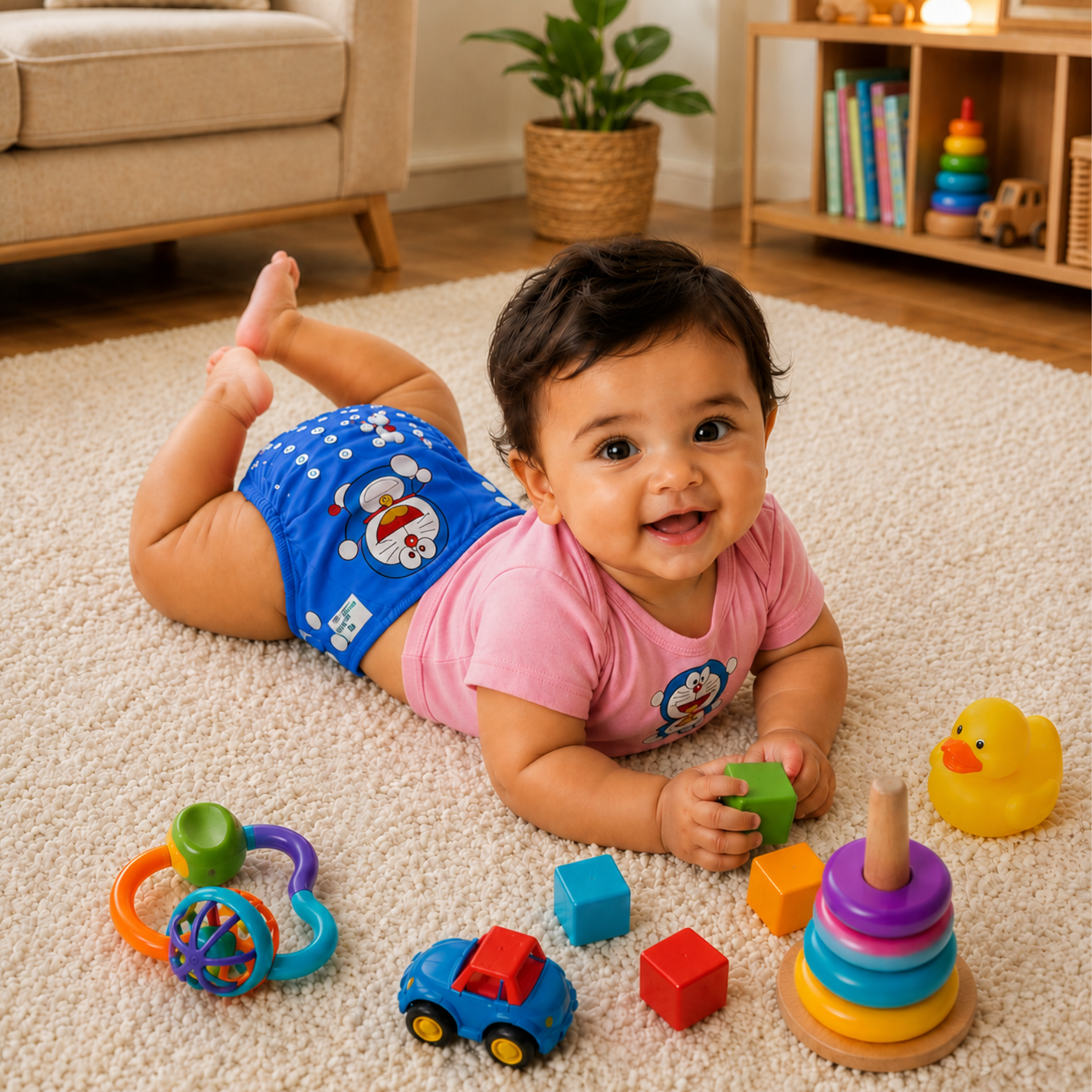Uniivo Doraemon Print Baby Cloth Diaper – Reusable, Adjustable & Leak-Proof Nappy