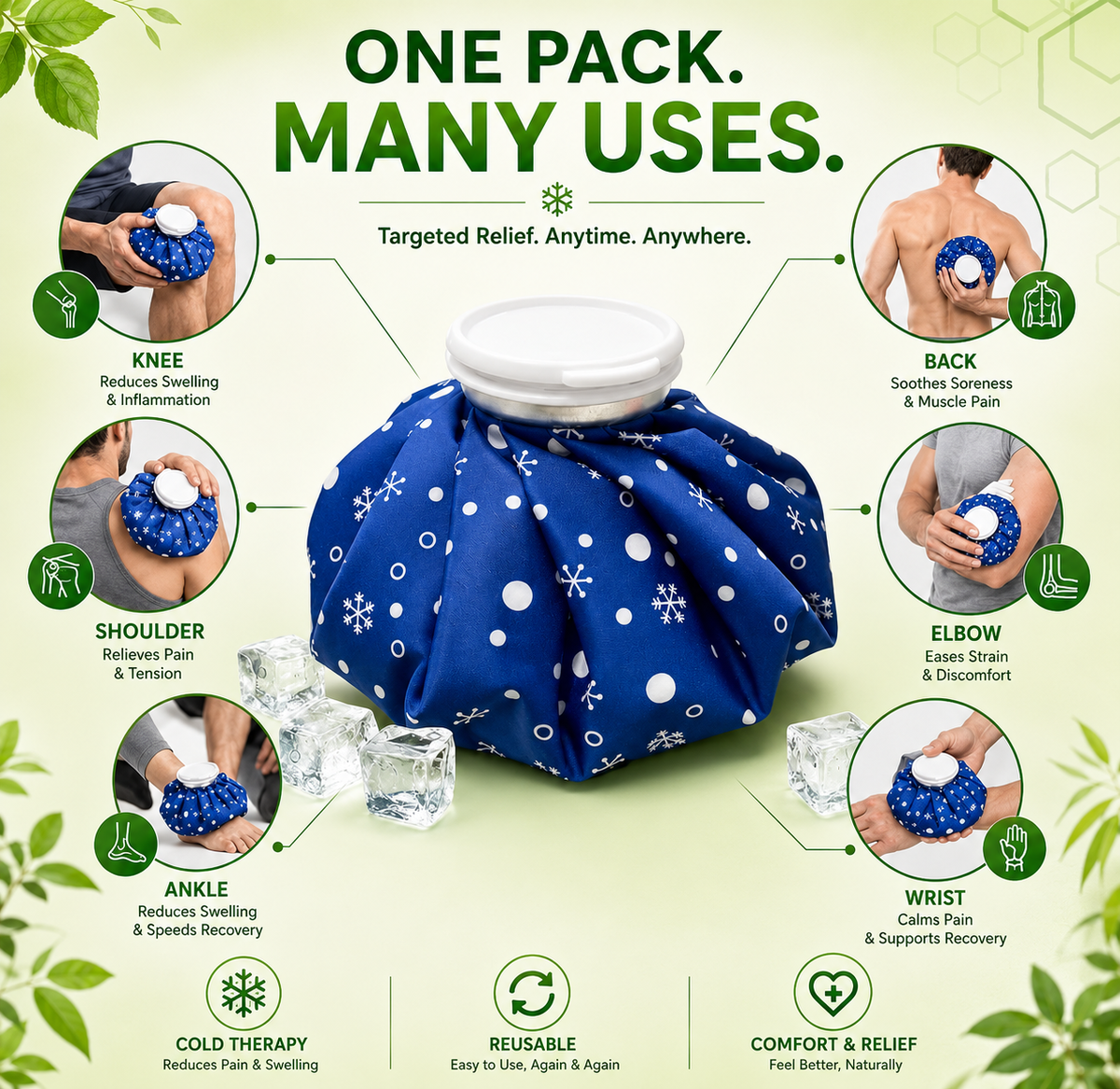 Uniivo 9 Inch Reusable Ice Pack for Knee, Back Pain, Injuries Pack of 1