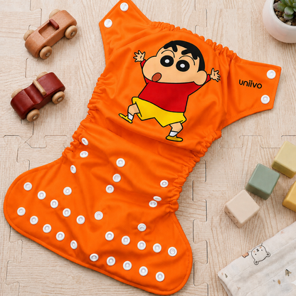 Shinchan Print Reusable Cloth Diaper for Babies | Washable, Leak-Proof, Soft & Breathable Baby Diaper | Adjustable Snap Fit | Eco-Friendly Reusable Nappy