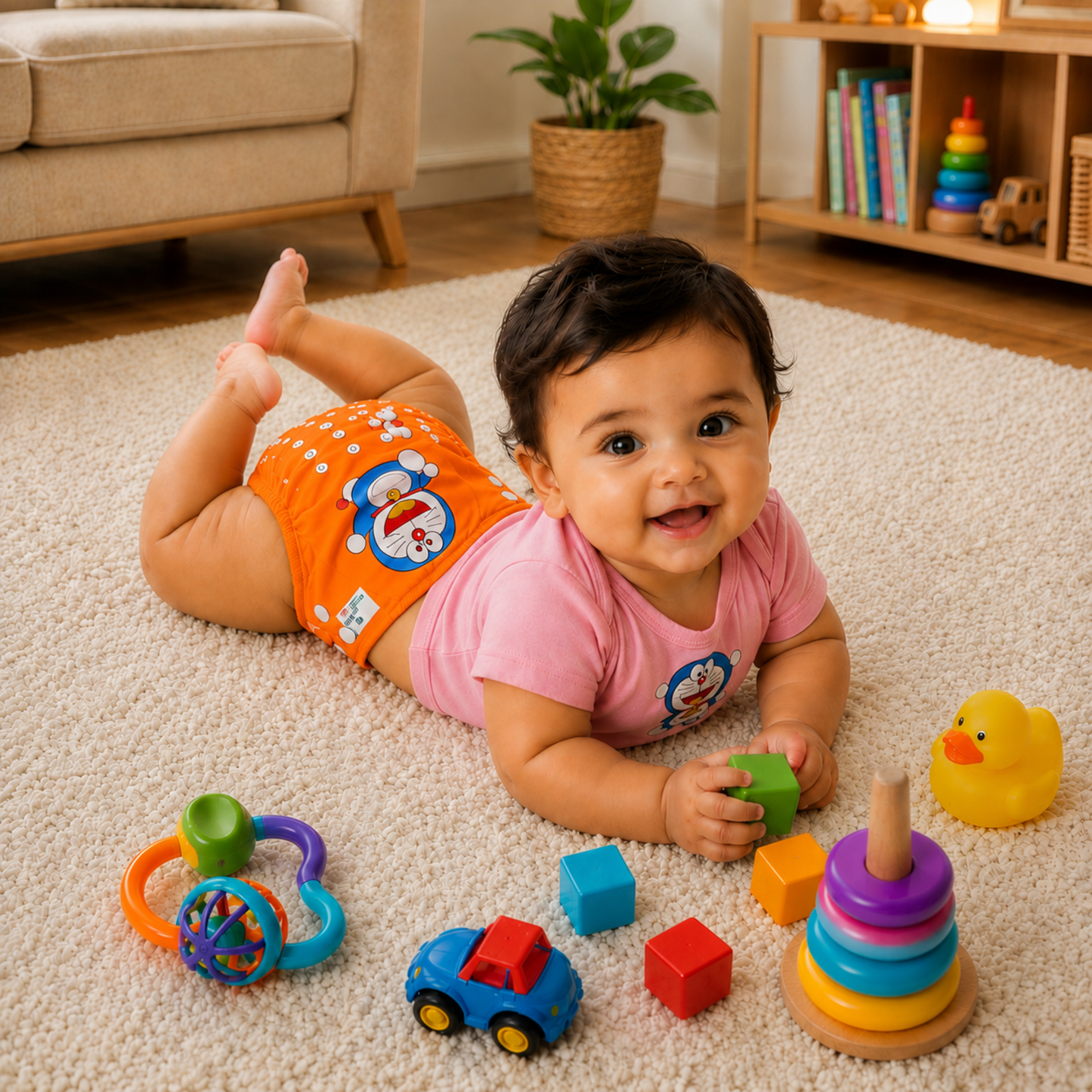 Uniivo Doraemon Print Baby Cloth Diaper – Reusable, Adjustable & Leak-Proof Nappy