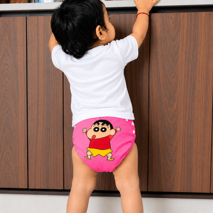 Shinchan Print Reusable Cloth Diaper for Babies | Washable, Leak-Proof, Soft & Breathable Baby Diaper | Adjustable Snap Fit | Eco-Friendly Reusable Nappy