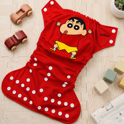 Shinchan Print Reusable Cloth Diaper for Babies | Washable, Leak-Proof, Soft & Breathable Baby Diaper | Adjustable Snap Fit | Eco-Friendly Reusable Nappy