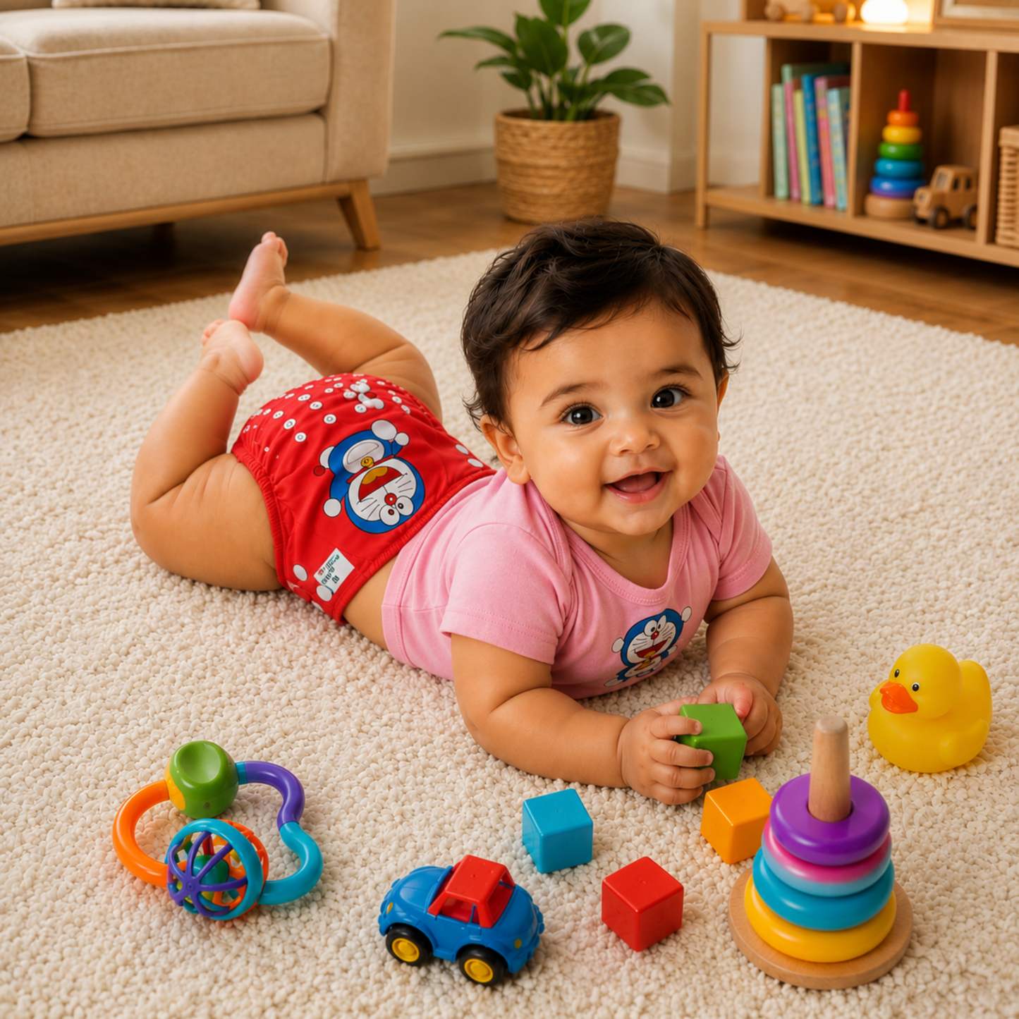 Uniivo Doraemon Print Baby Cloth Diaper – Reusable, Adjustable & Leak-Proof Nappy