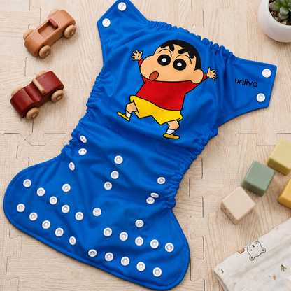 Shinchan Print Reusable Cloth Diaper for Babies | Washable, Leak-Proof, Soft & Breathable Baby Diaper | Adjustable Snap Fit | Eco-Friendly Reusable Nappy