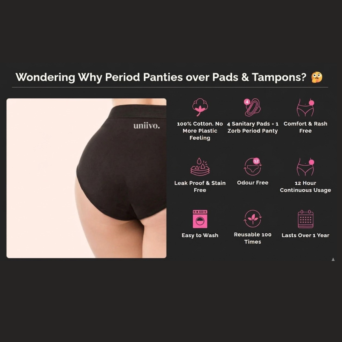 Uniivo Plus Size Period Panties – Leak-Proof, Reusable Menstrual Underwear for Women