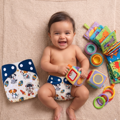 Uniivo Cute Printed Baby Diaper – Reusable, Soft Cotton & Leak-Proof Comfort Fit